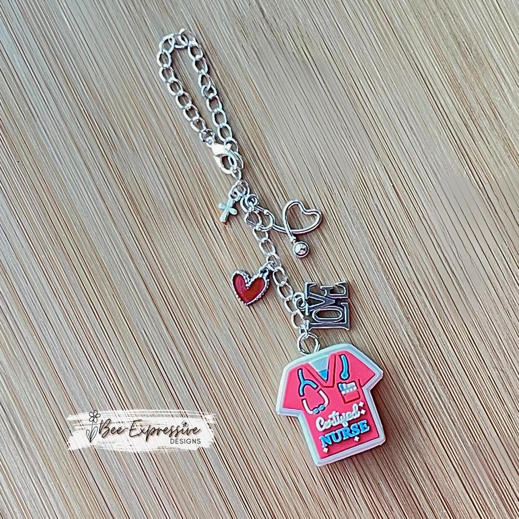 Certified nurse, silicone scrub, tumbler charm chain accessory or rearview mirror! Lobster clasp, a cross/stethoscope/heart/word LOVE/charms