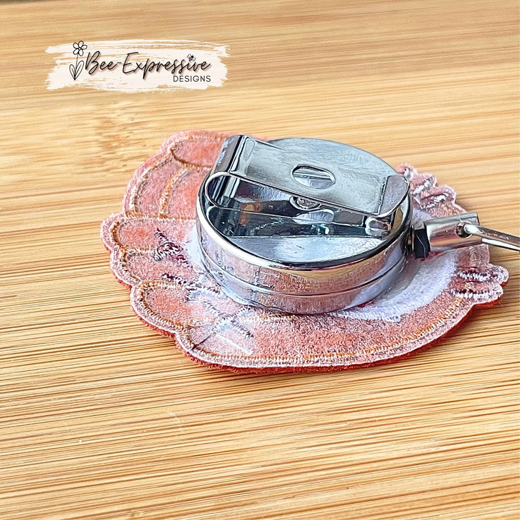 Beaded, BASEBALL badge reel! Metal clip & pull cable, bead bar, wood baseball bead, clear octagon beads, spacer beads, custom jersey number!