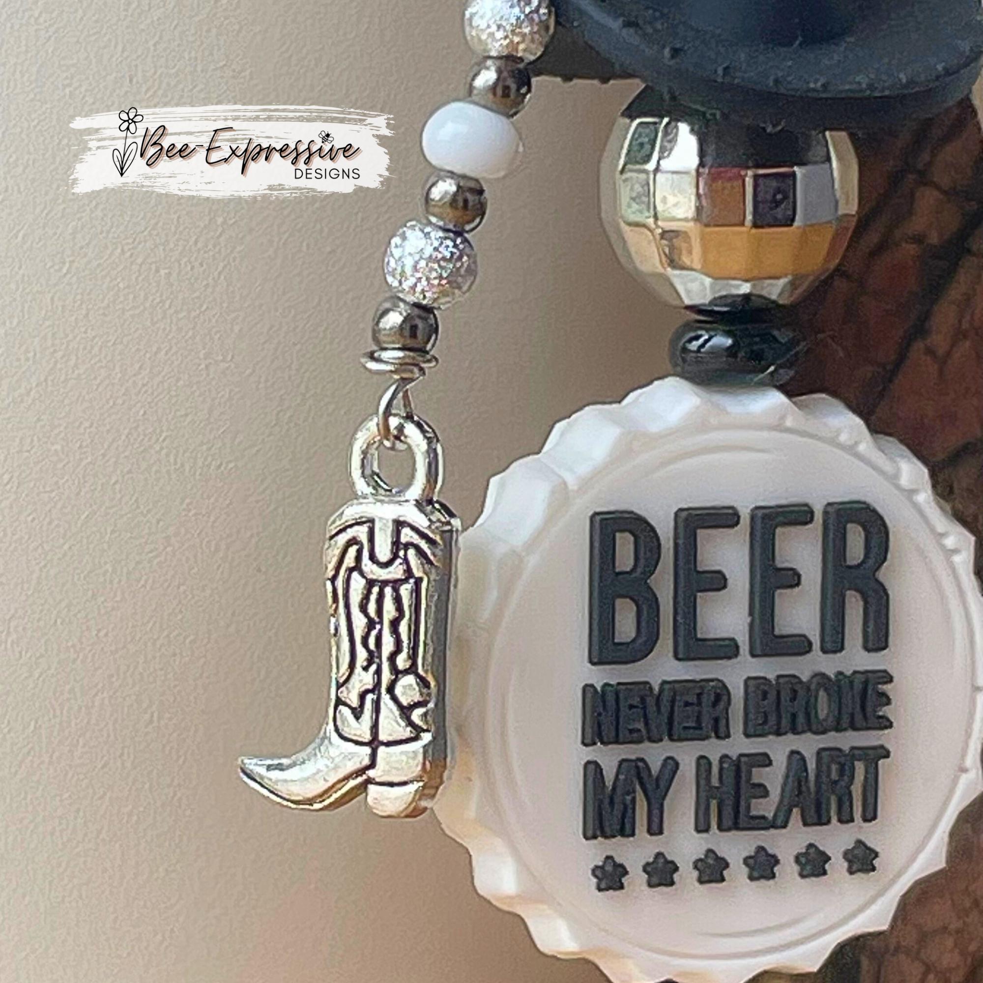 Tumbler charm, Beer Never Broke My Heart, Combs! Western cowboy hat, disco ball bead, bottle cap bead, beaded tassel, boot charm!