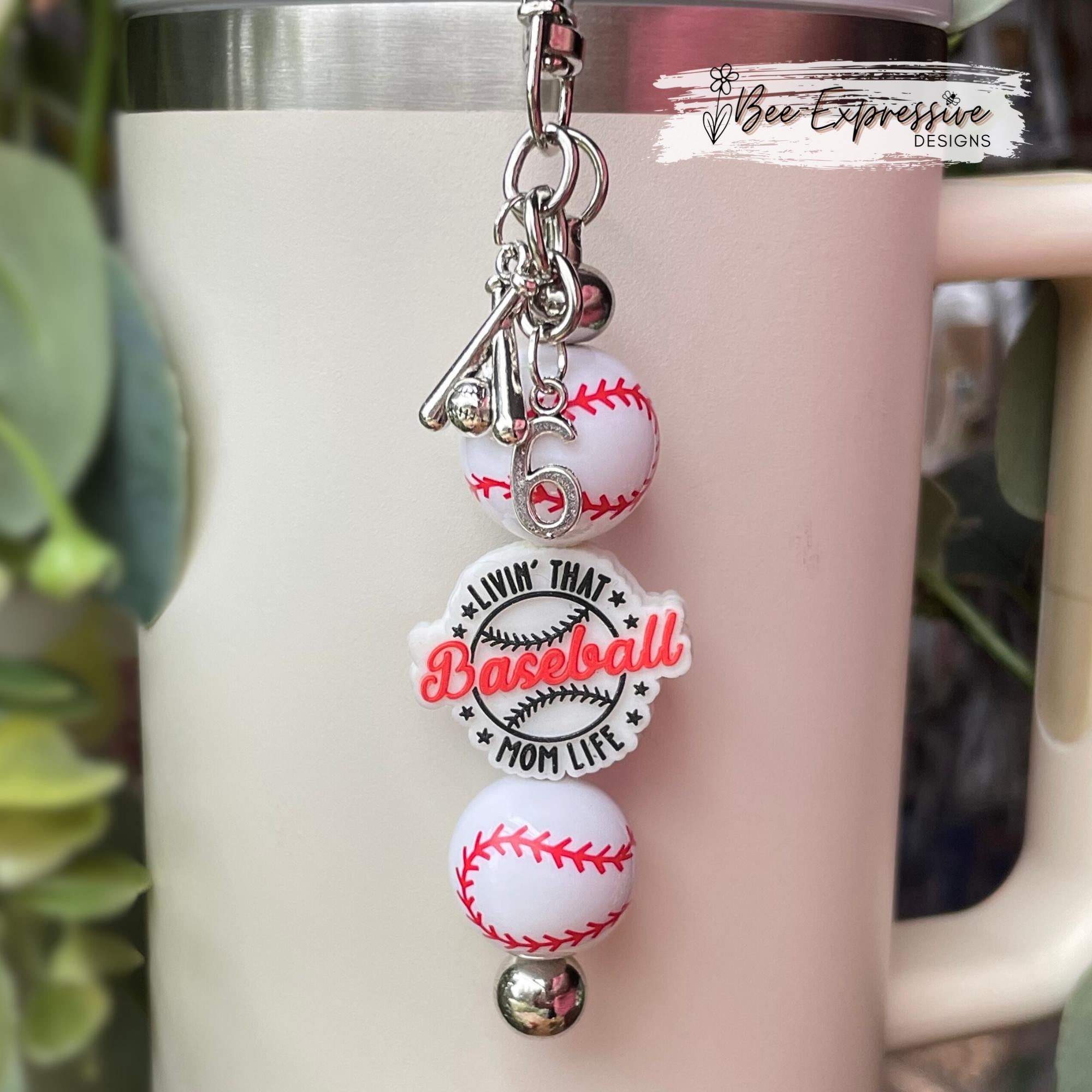 Baseball Mom Tumbler Charm, Custom Jersey Number, Acrylic Bead Chain