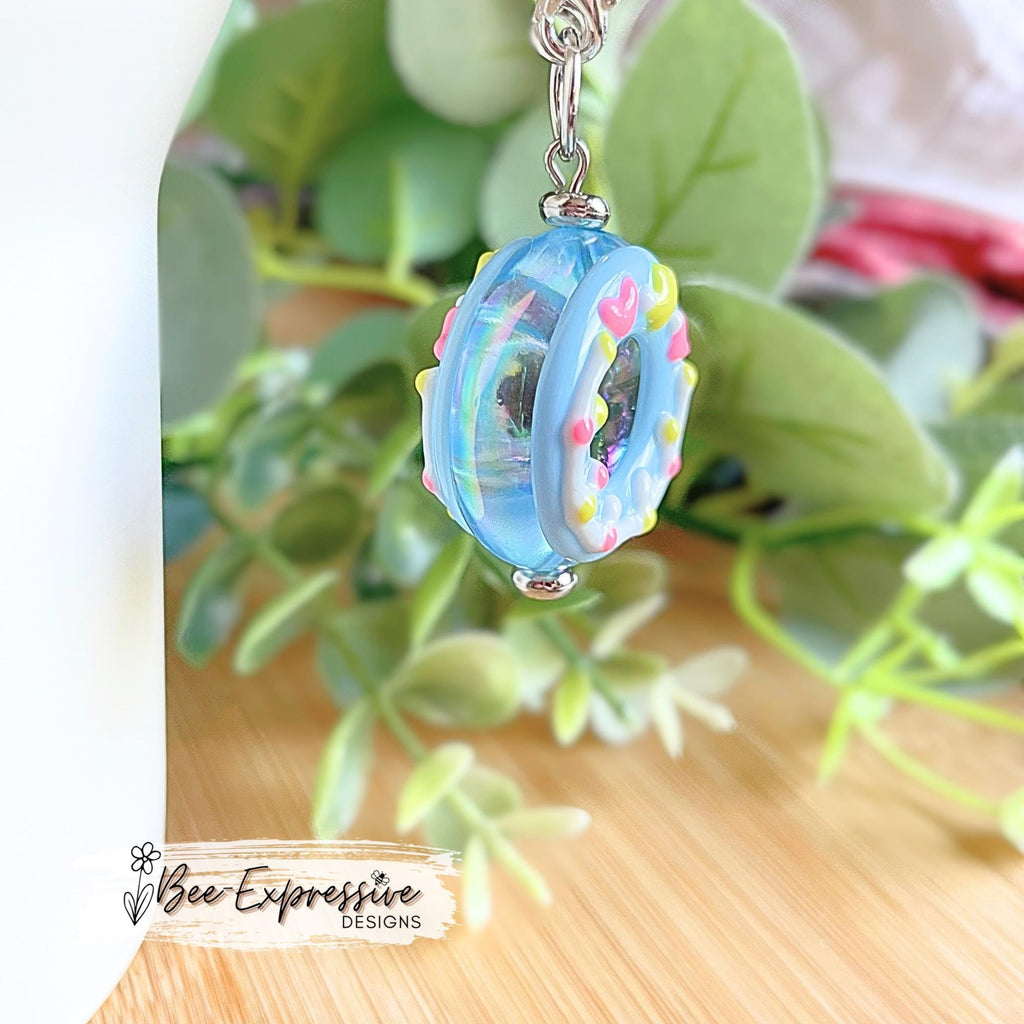 2” acrylic DONUT, tumbler charm chain! Limited edition! Lobster clasps with linked chain. Blue, yellow, pink, white! Stanley handles!