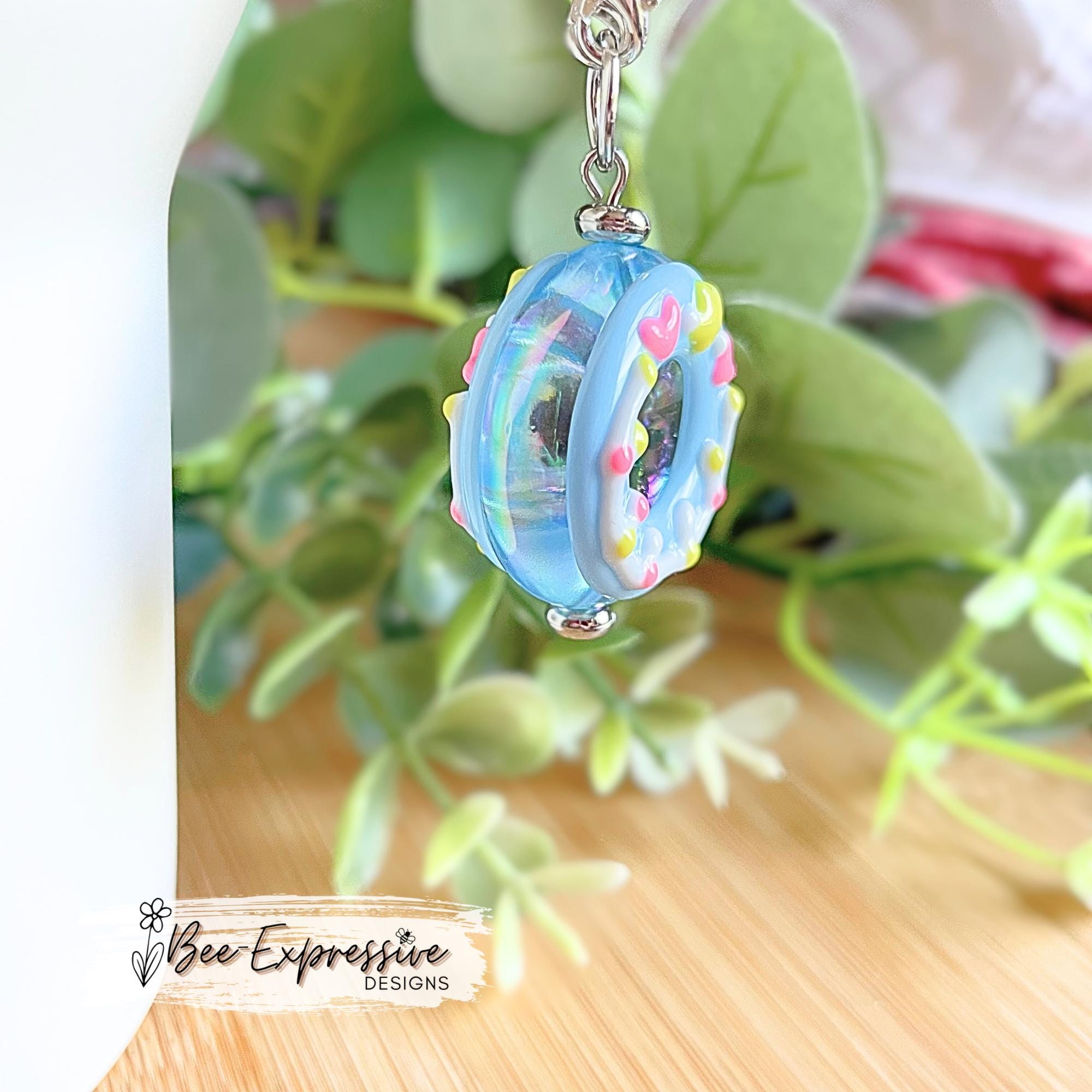 2” acrylic DONUT, tumbler charm chain! Limited edition! Lobster clasps with linked chain. Blue, yellow, pink, white! Stanley handles!