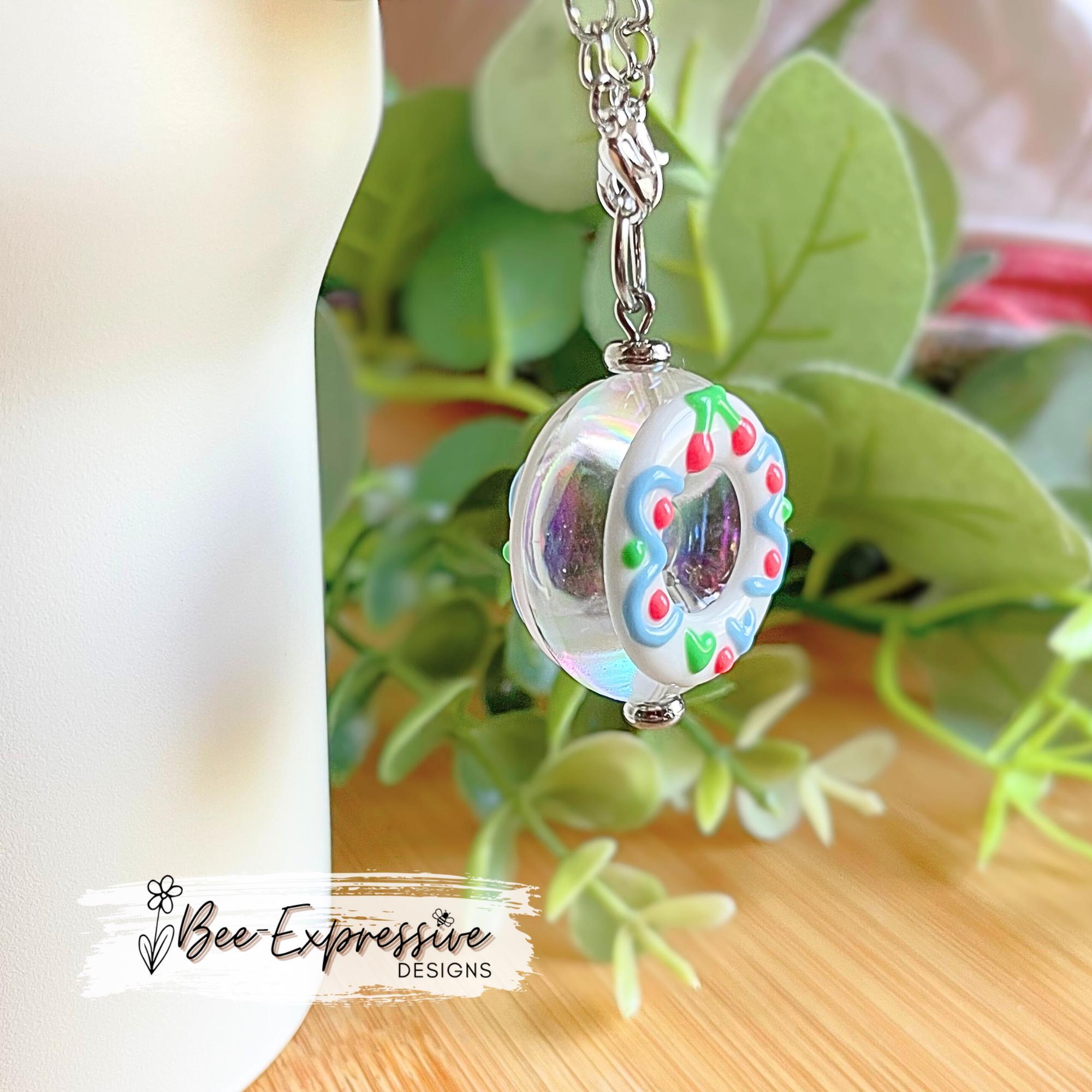2” acrylic DONUT, tumbler charm chain! Limited edition! Lobster clasps with linked chain. White, blue, & pink! Stanley handles!