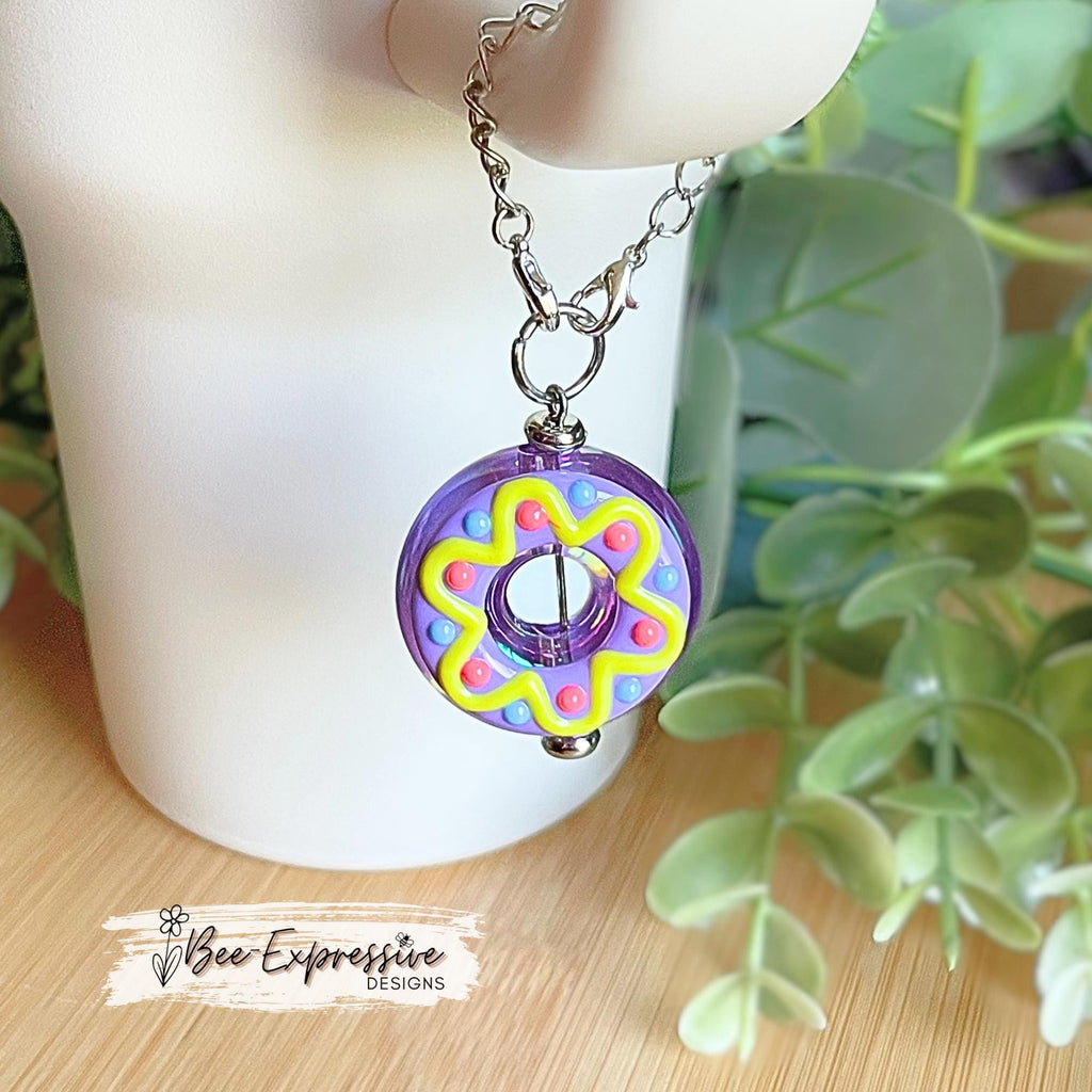 2” acrylic DONUT, tumbler charm chain! Limited edition! Lobster clasps with linked chain. Purple, yellow, pink, blue! Stanley handles!