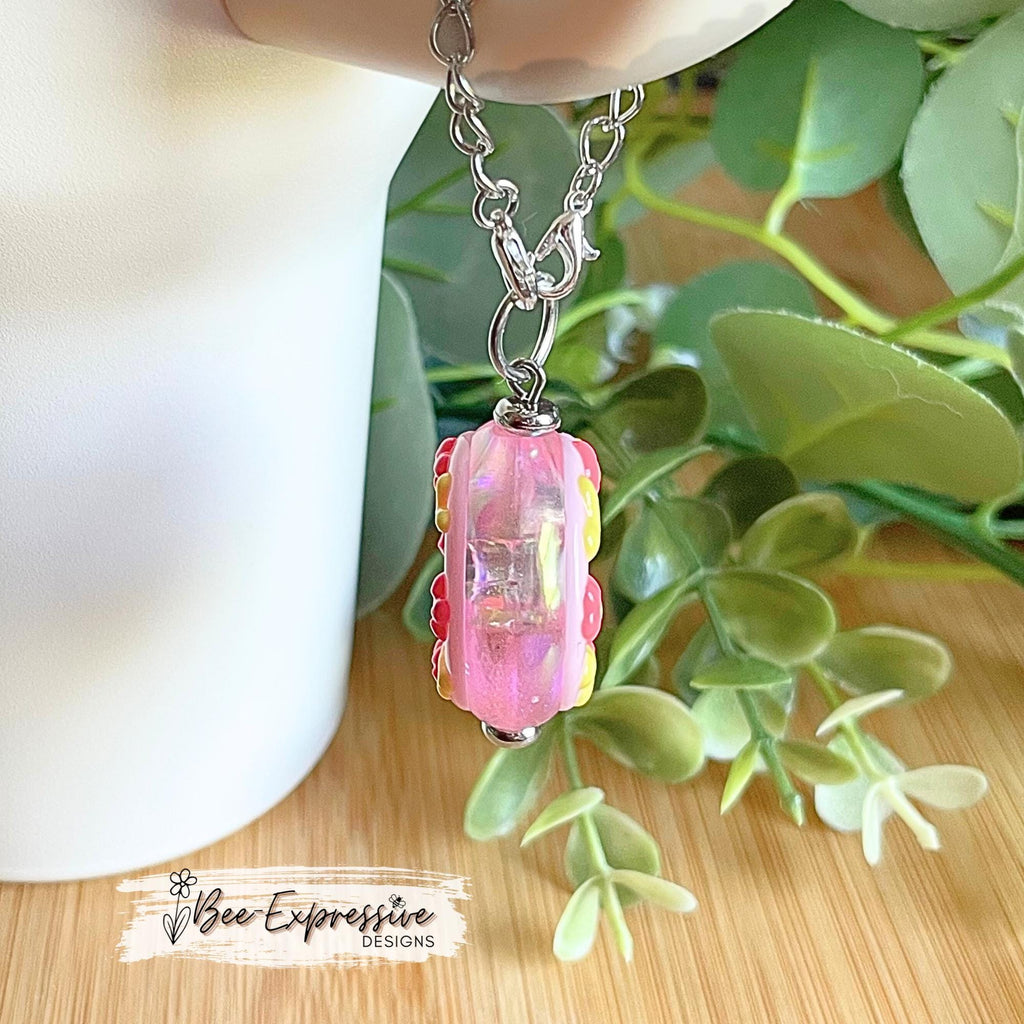 2” acrylic DONUT, tumbler charm chain! Limited edition! Lobster clasps with linked chain. Pink and yellow, perfect for the Stanley handles!