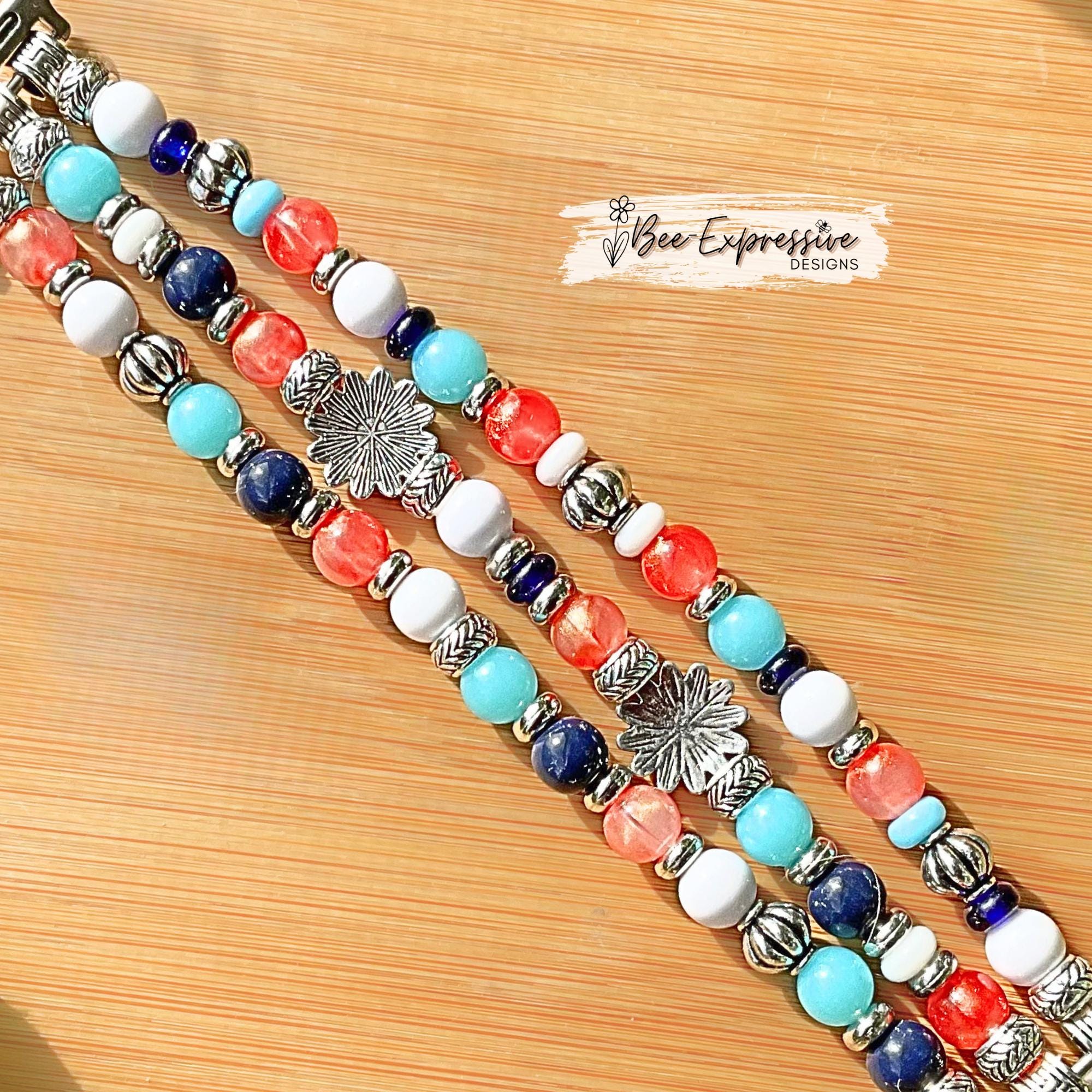 Handmade Beaded Apple Watch Bracelet: Silver Flower Charms, Custom Size