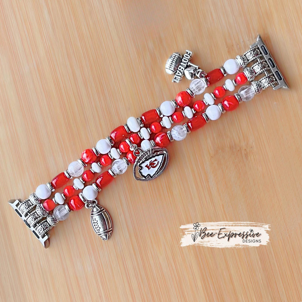 Handmade KC Chiefs Beaded Apple Watch Band: Football Charms