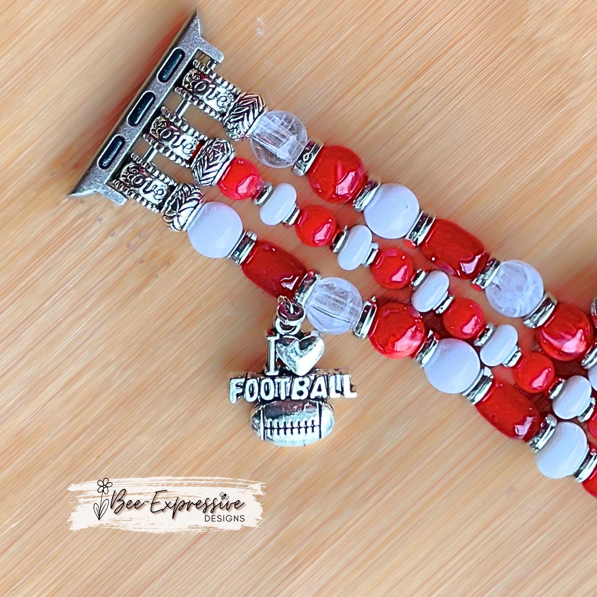 Handmade KC Chiefs Beaded Apple Watch Band: Football Charms