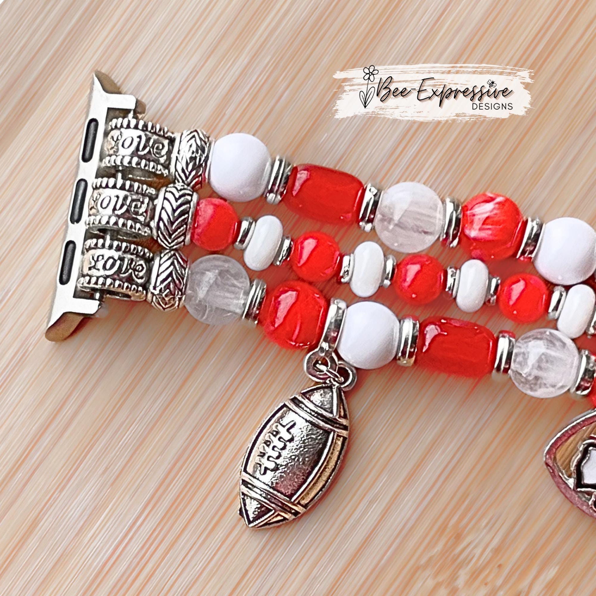 Handmade KC Chiefs Beaded Apple Watch Band: Football Charms