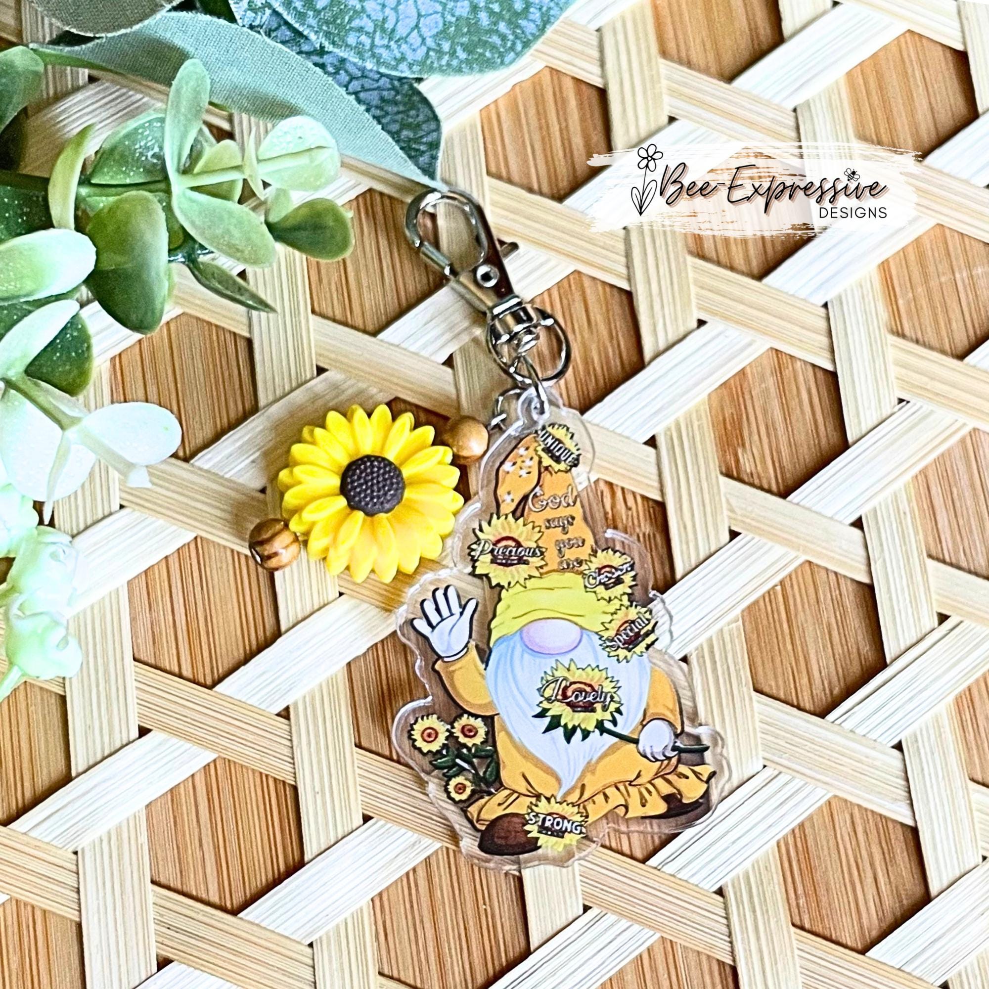Sunflower, Gnome Keychain or Tumbler Chain:  Swivel clasp, beaded tassel with silicone sunflower bead