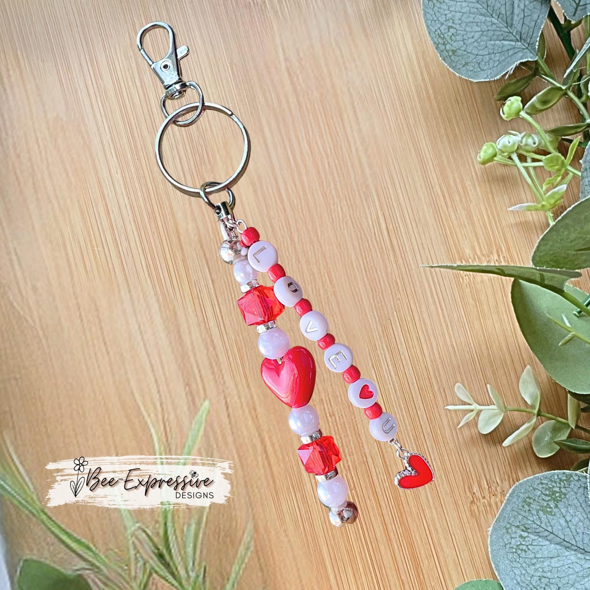Beaded LOVE Bag Charm: Heart Tassel, Swivel Clasp