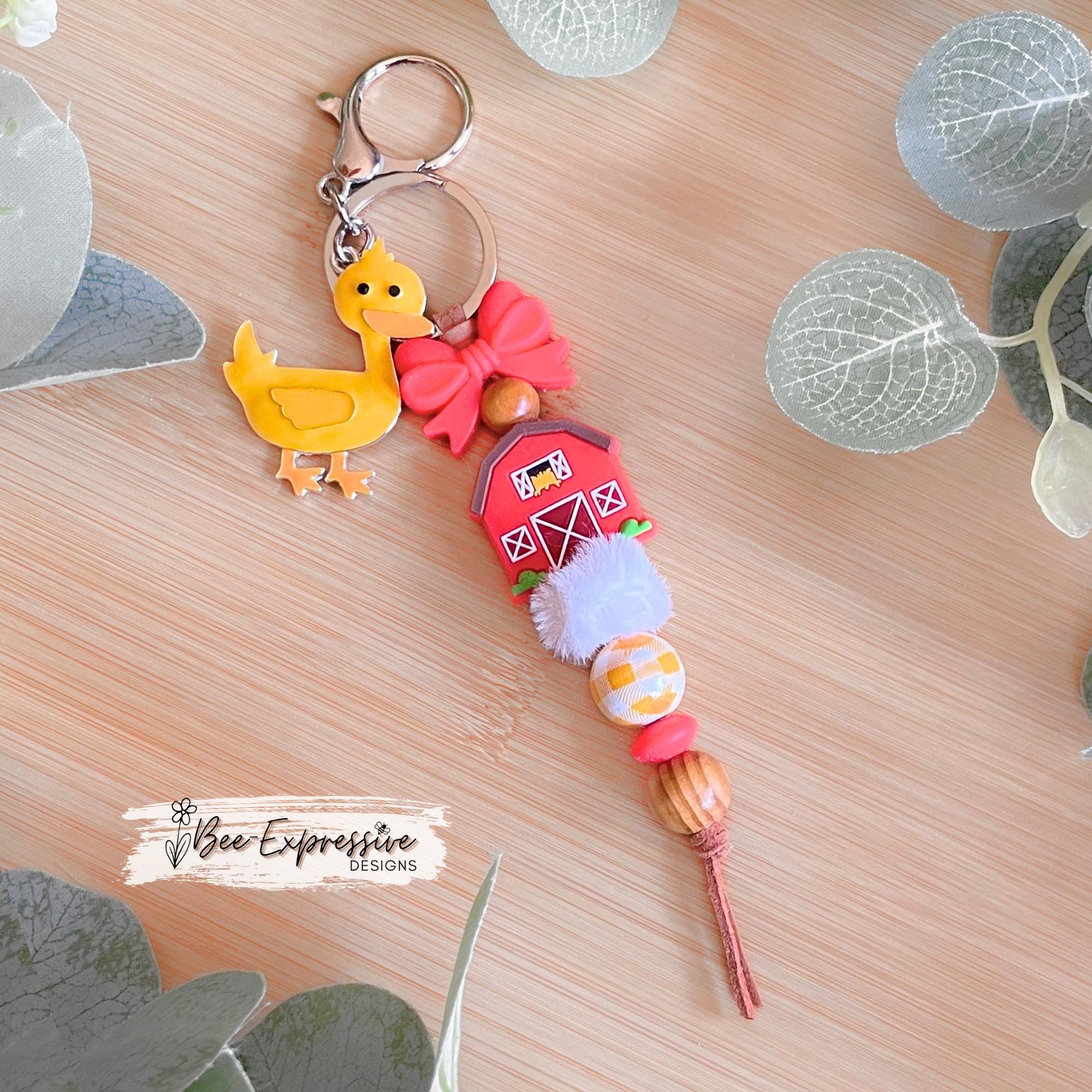 Duck Charm Keychain: Barn, Bowtie, Gingham Bead
