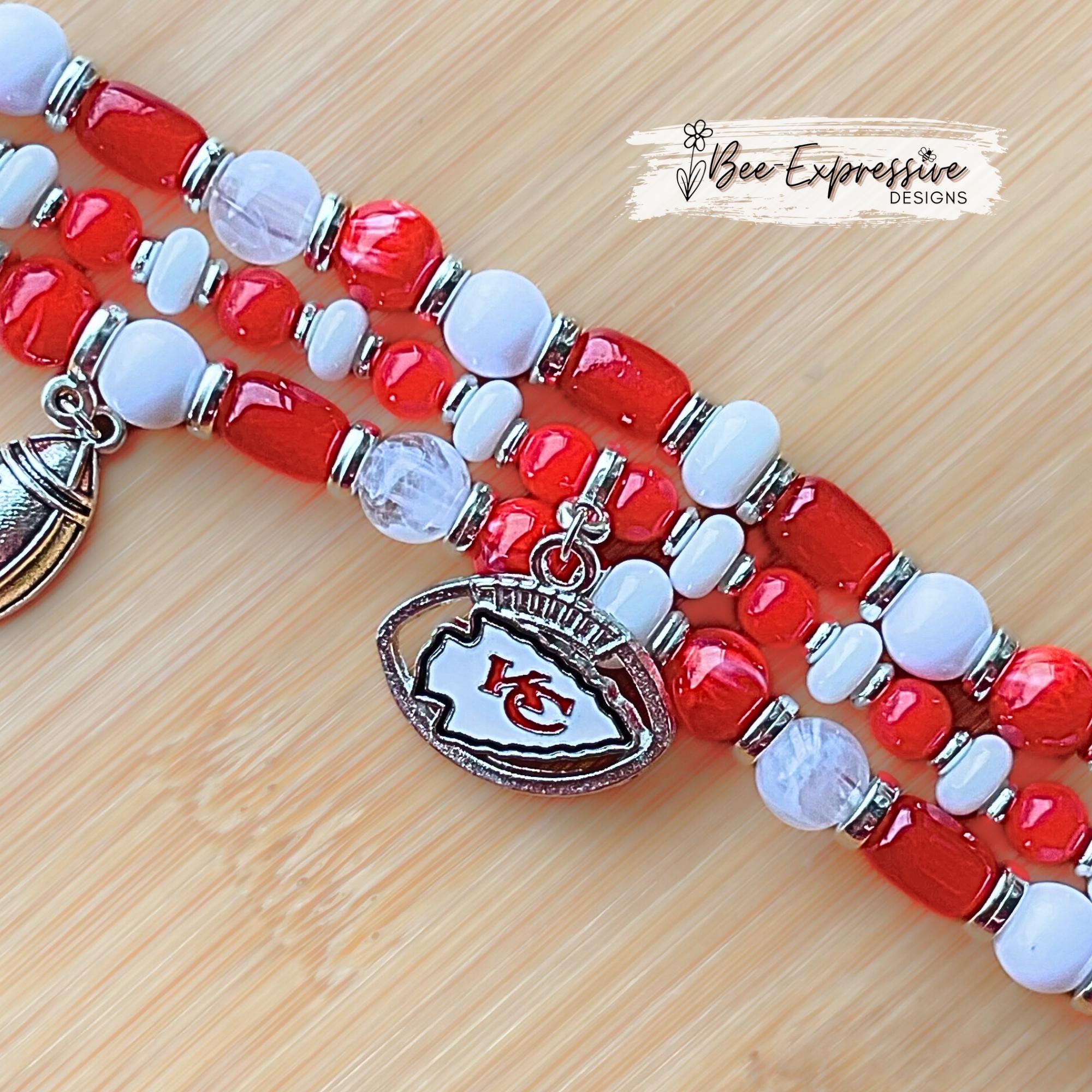 Handmade KC Chiefs Beaded Apple Watch Band: Football Charms