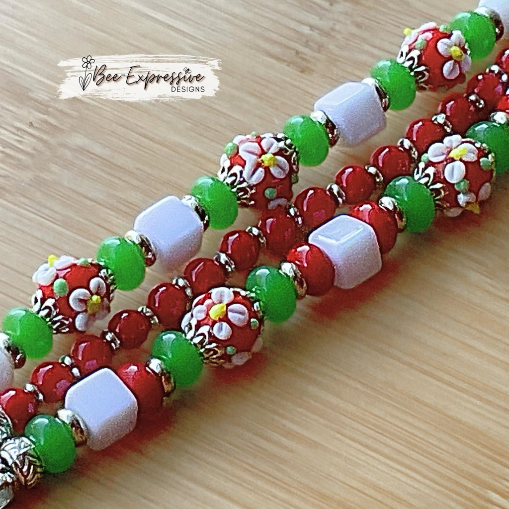 Handmade Beaded Apple Watch Bracelet: Glass Floral and Square Beads, Custom Size