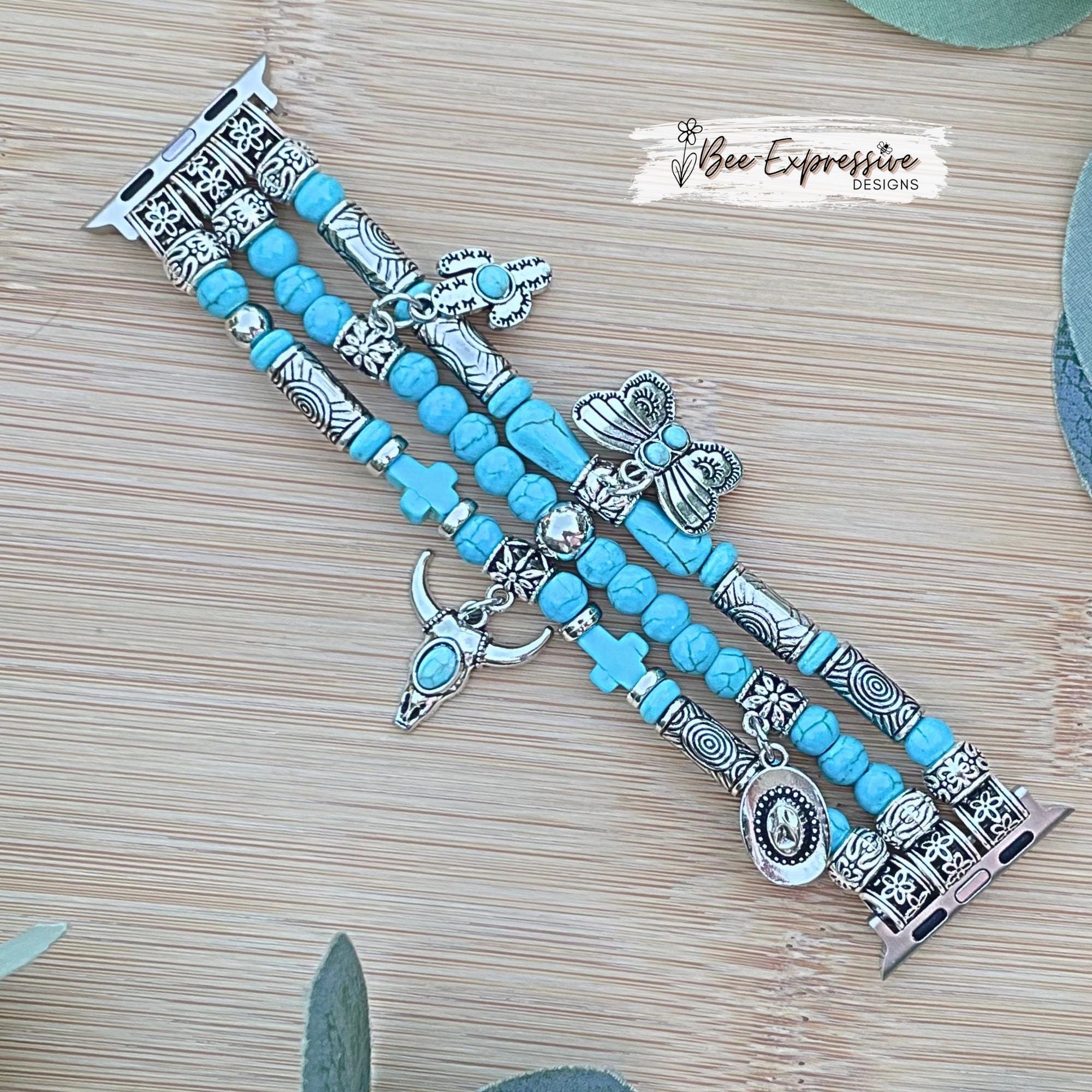 Handmade Turquoise Beaded Apple Watch Band: Western Charms