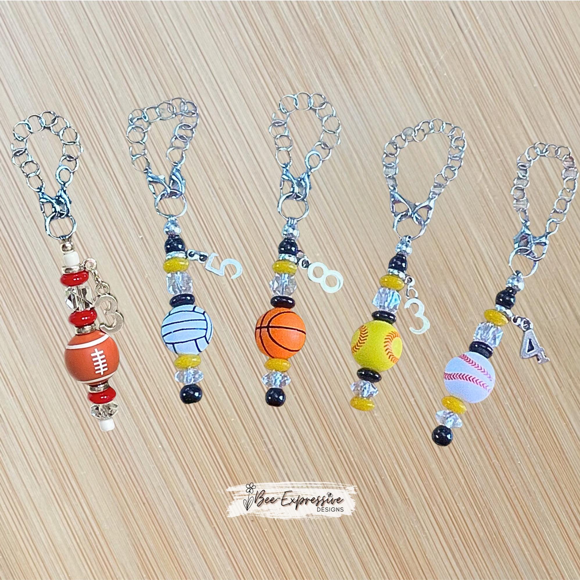 Personalized Sports Ball Tumbler Charm: Jersey Number, Acrylic Beads