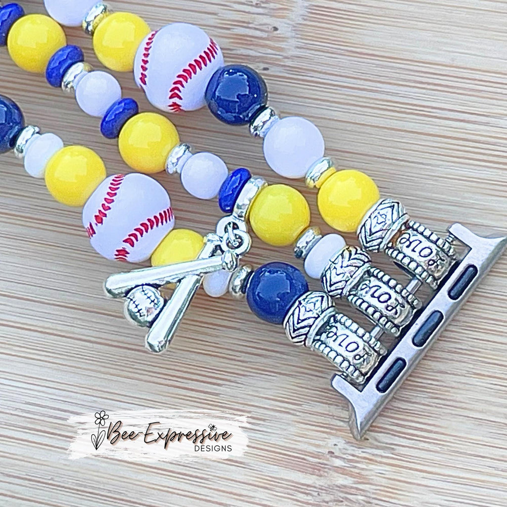 Handmade Baseball Apple Watch Band: Beaded Charm Bracelet, Custom Jersey Number...