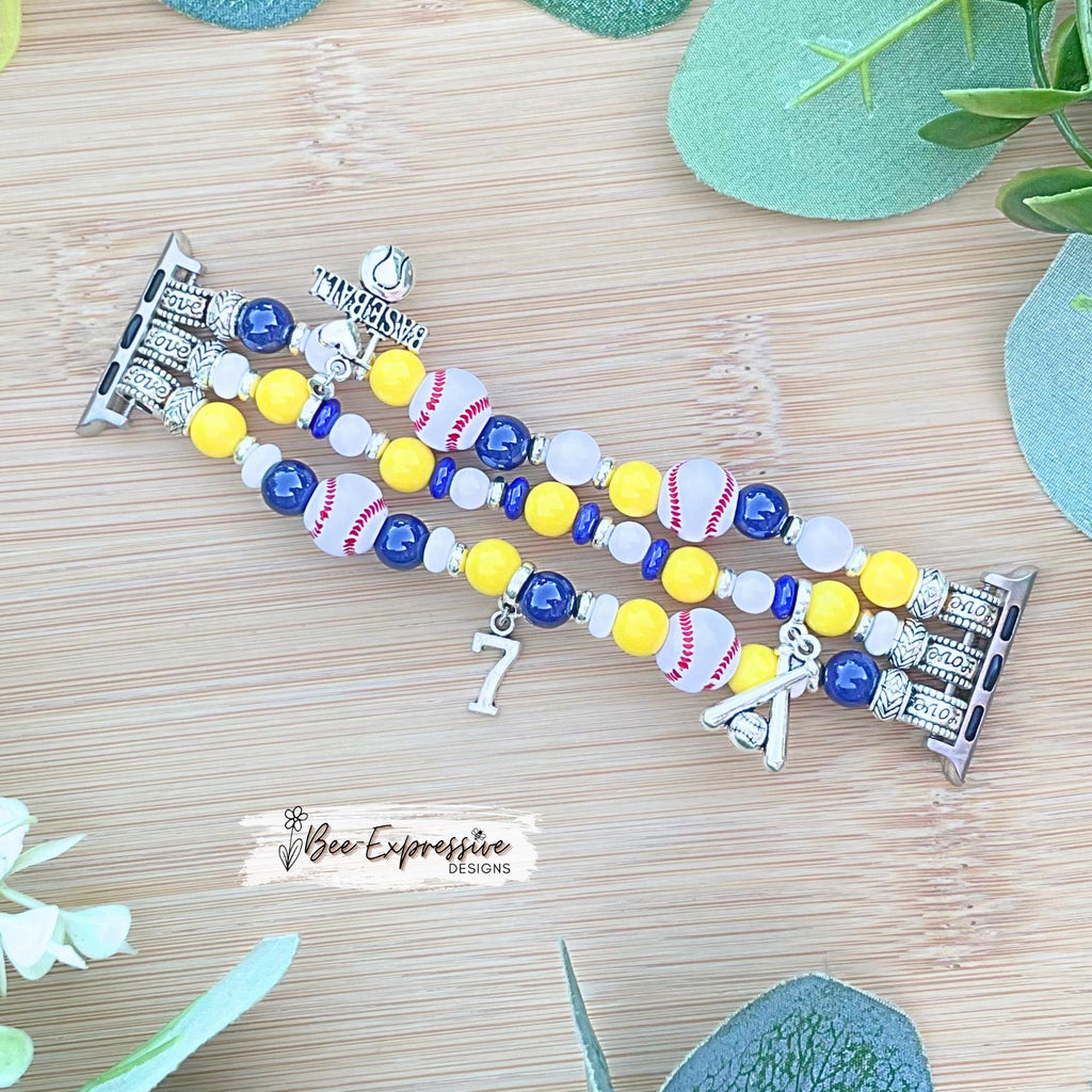 Handmade Baseball Apple Watch Band: Beaded Charm Bracelet, Custom Jersey Number...