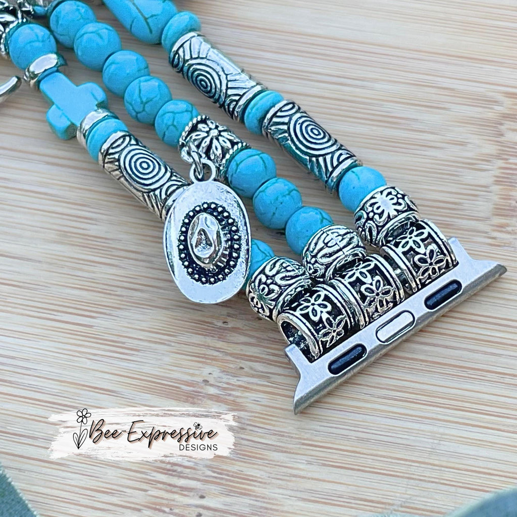 Handmade Turquoise Beaded Apple Watch Band: Western Charms