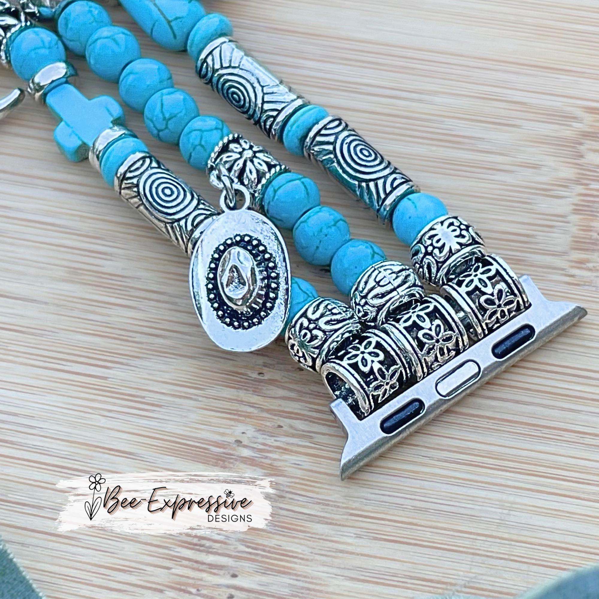 Handmade Turquoise Beaded Apple Watch Band: Western Charms