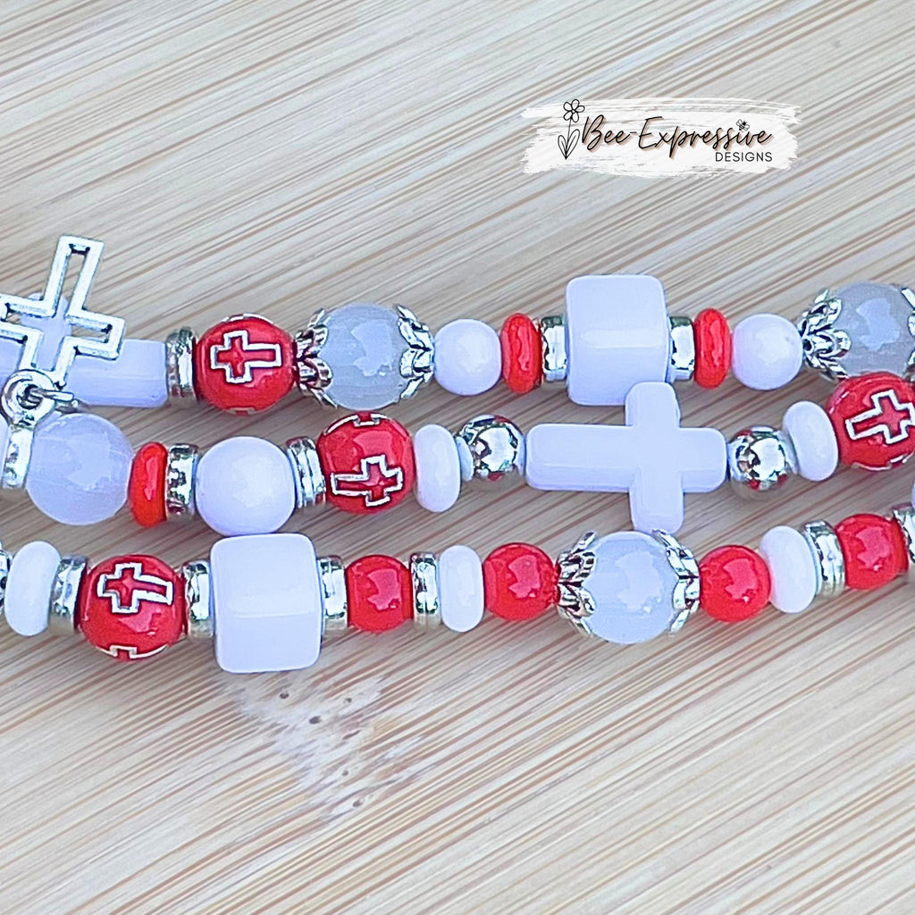 Handmade Beaded Apple Watch Bracelet: Cross & LOVE Charms, Custom Sized