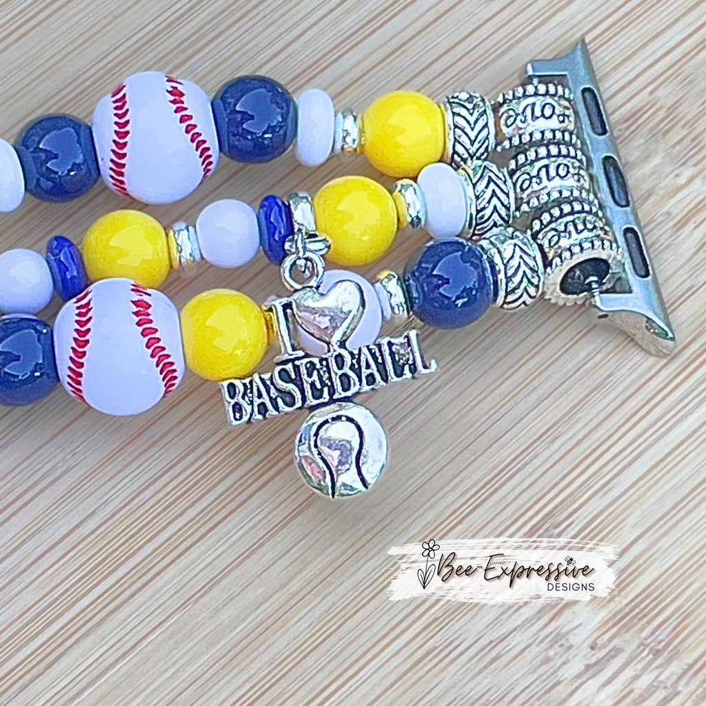 Handmade Baseball Apple Watch Band: Beaded Charm Bracelet, Custom Jersey Number...