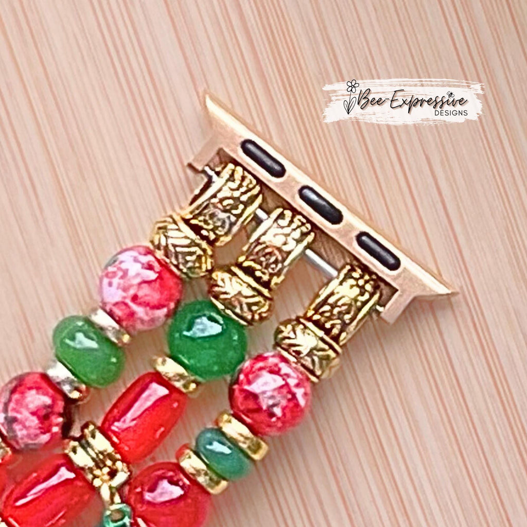 Handmade, Christmas, Apple Watch Band: Metal Bow Charms, Custom Sized Upon Rquest!