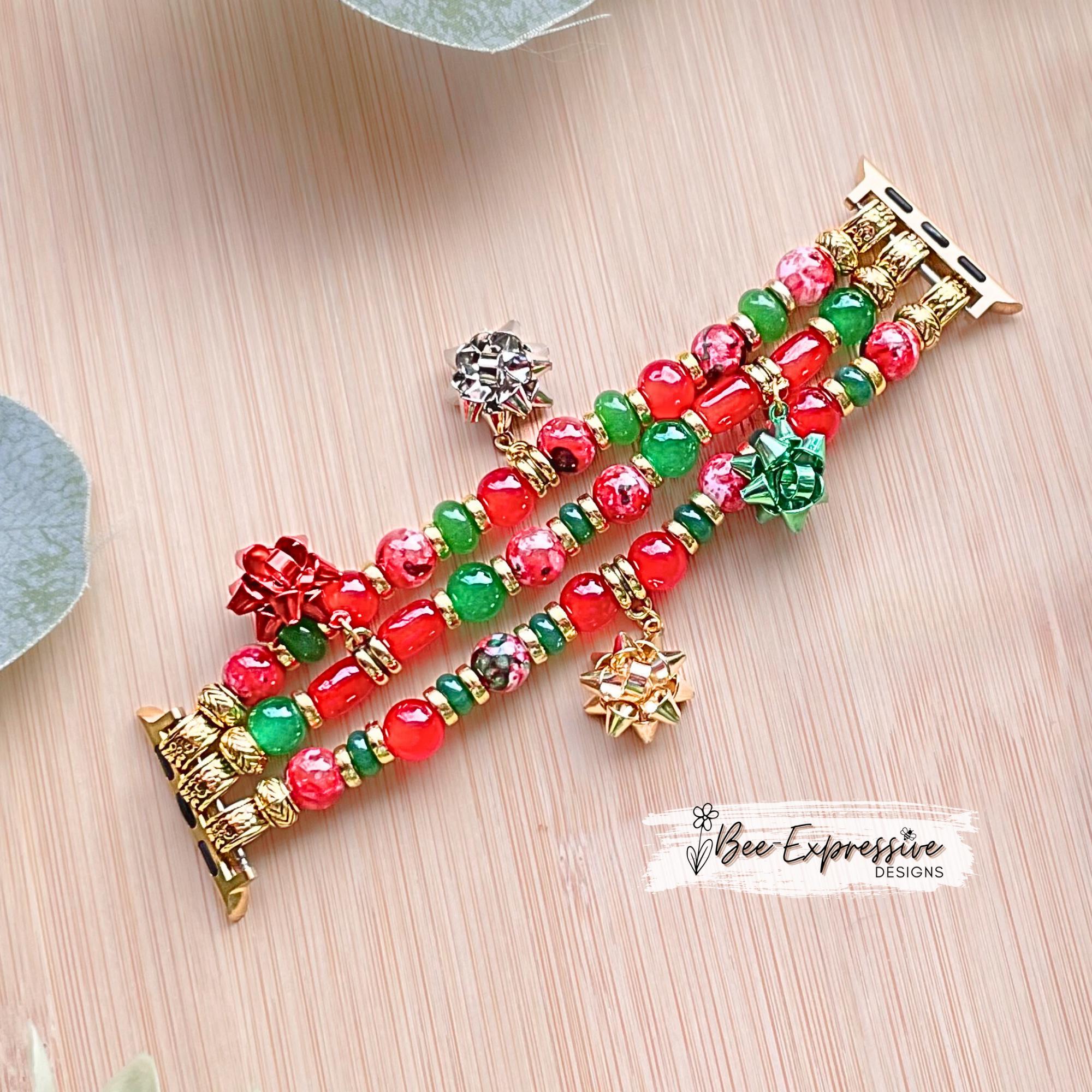 Handmade, Christmas, Apple Watch Band: Metal Bow Charms, Custom Sized Upon Rquest!