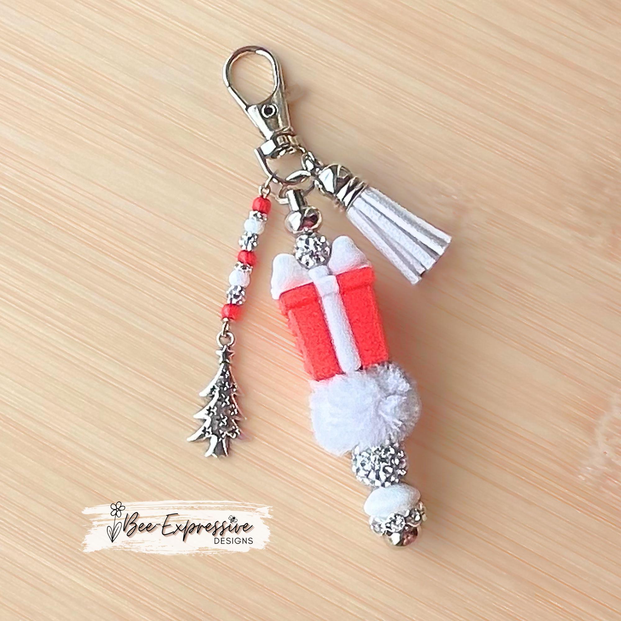 Handmade, 3D Present Bead, Keychain or Bag Accessory: Swivel Clasp, Christmas Tree Charm
