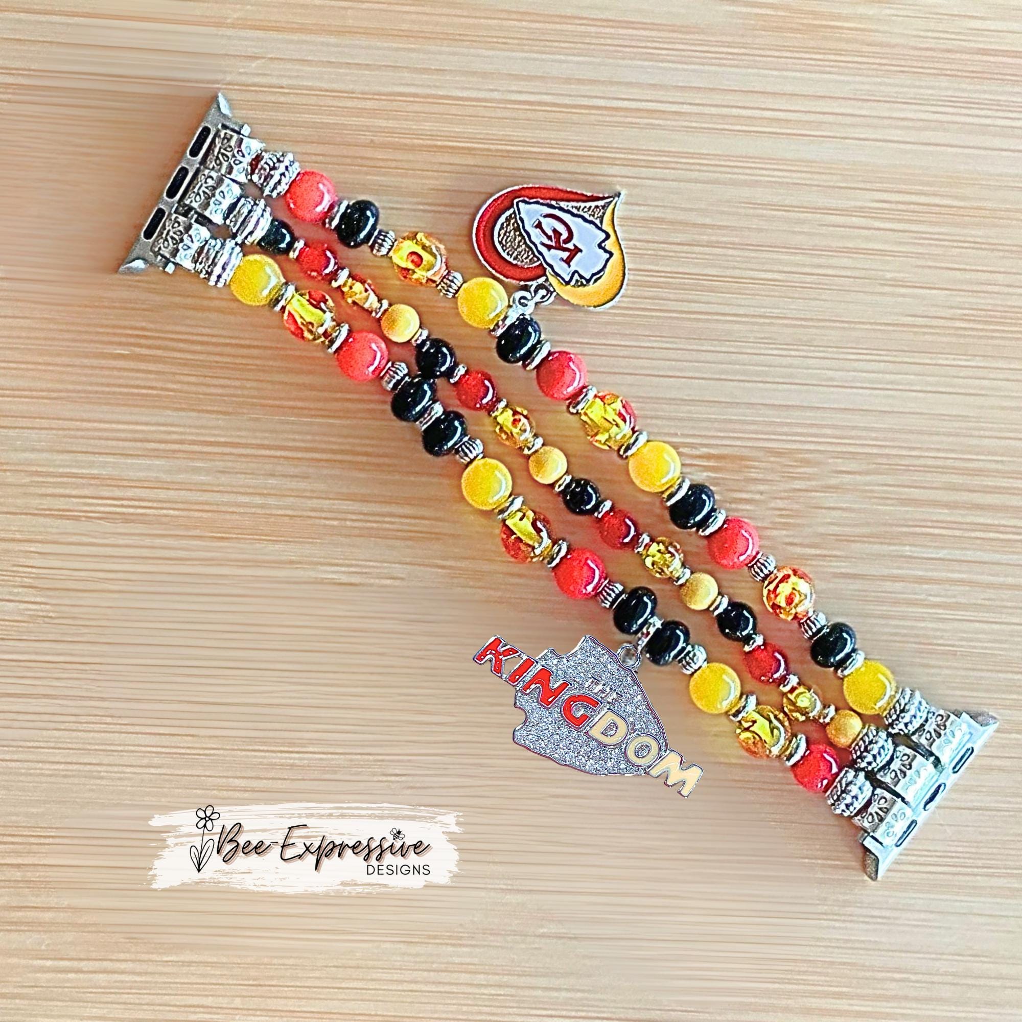 Handmade KC Chiefs Beaded Apple Watch Band with Chiefs Charms Kingdom